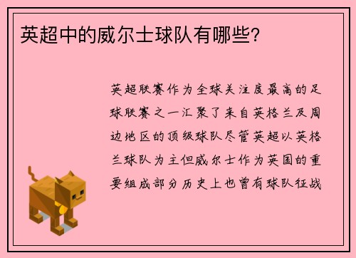 英超中的威尔士球队有哪些？
